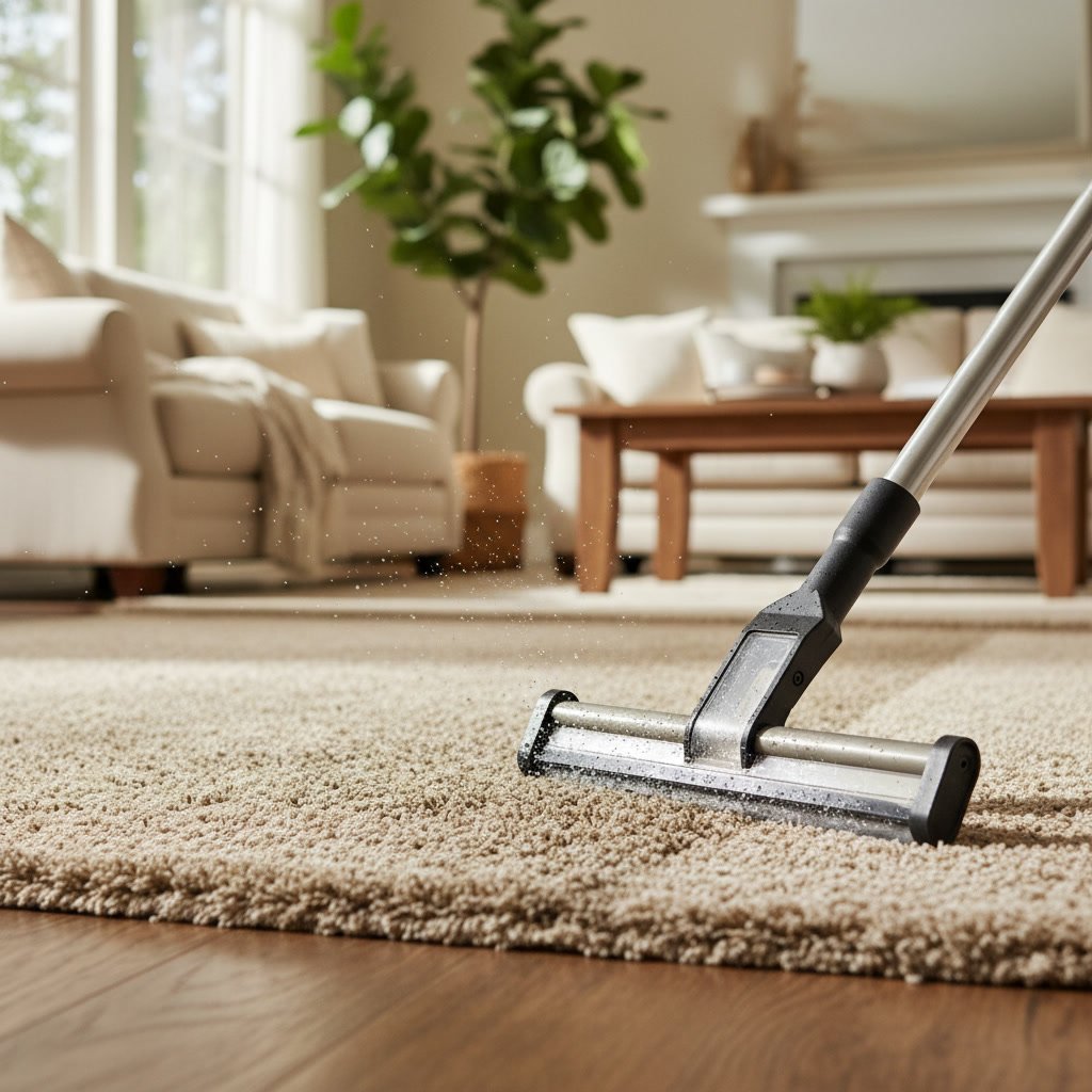 Carpet cleaning wand extracting dirt from residential carpet in Manteca home