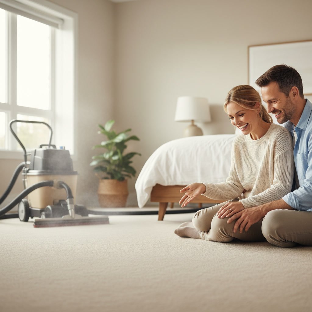 Carpet cleaning wand removing deep stain from residential carpet in Lathrop