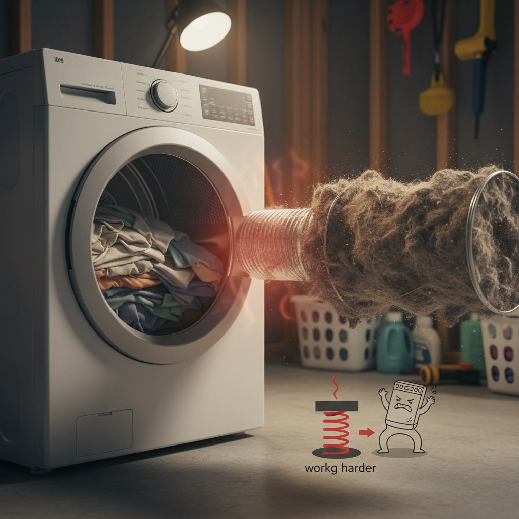 Clogged dryer vent restricting airflow and reducing appliance efficiency