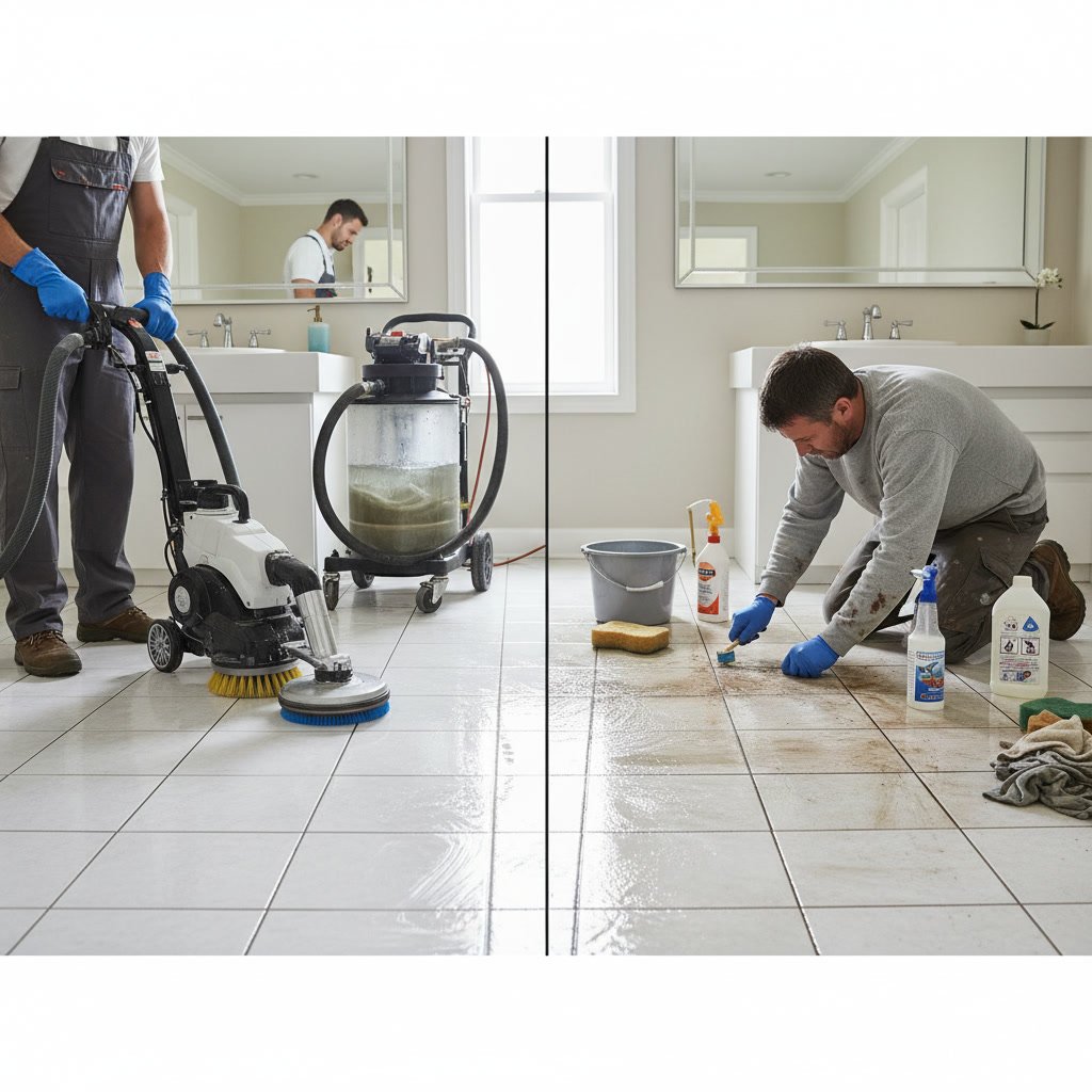 Before and after comparison of tile grout cleaning results in Escalon California