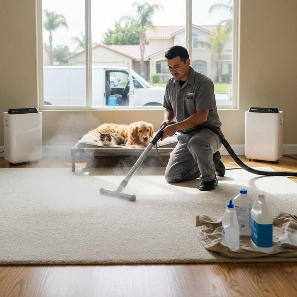 Clean healthy carpet fibers free from pet dander and allergens after professional treatment
