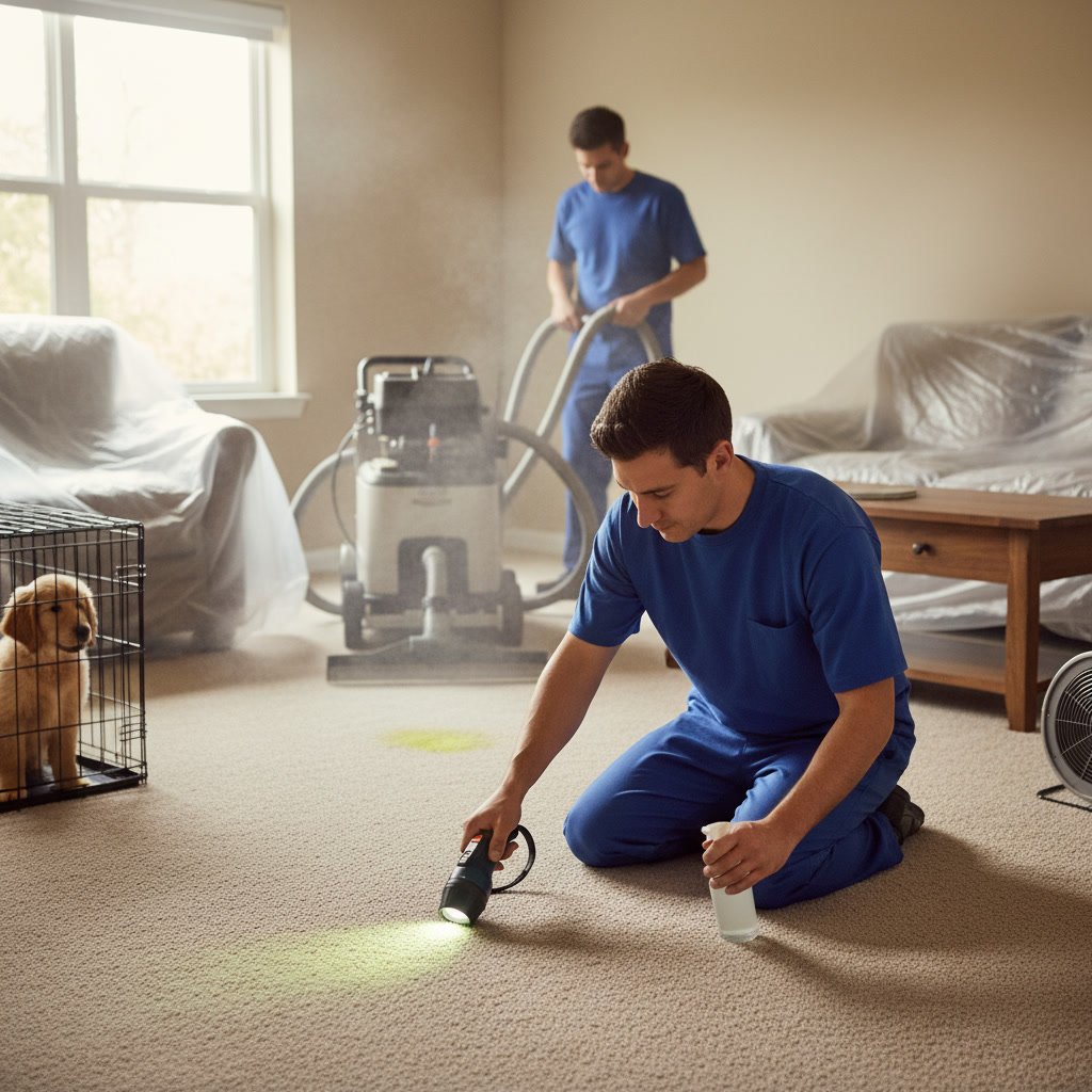 Pet-friendly household with clean fresh carpets after professional odor removal treatment