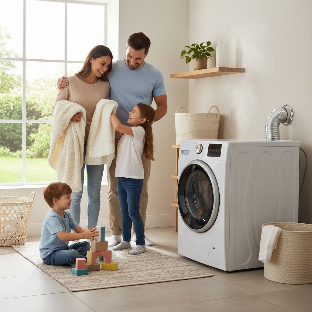 Energy-efficient dryer with clean vent system saving money on utility bills