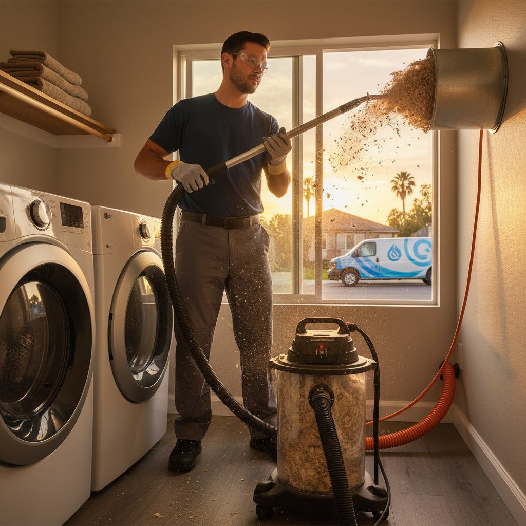 Professional dryer vent cleaning service preventing house fires in Manteca California