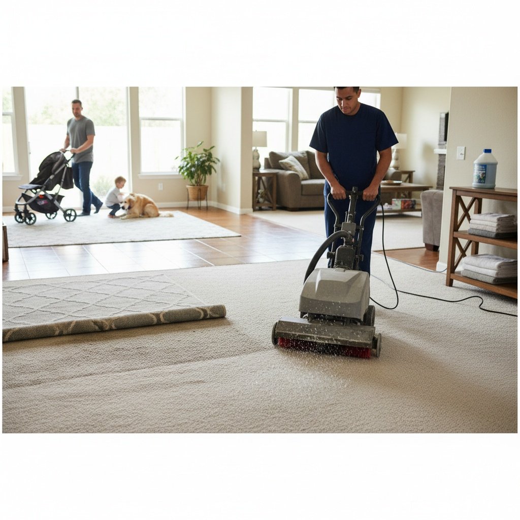 Clean high traffic carpet in modern Lathrop California living room