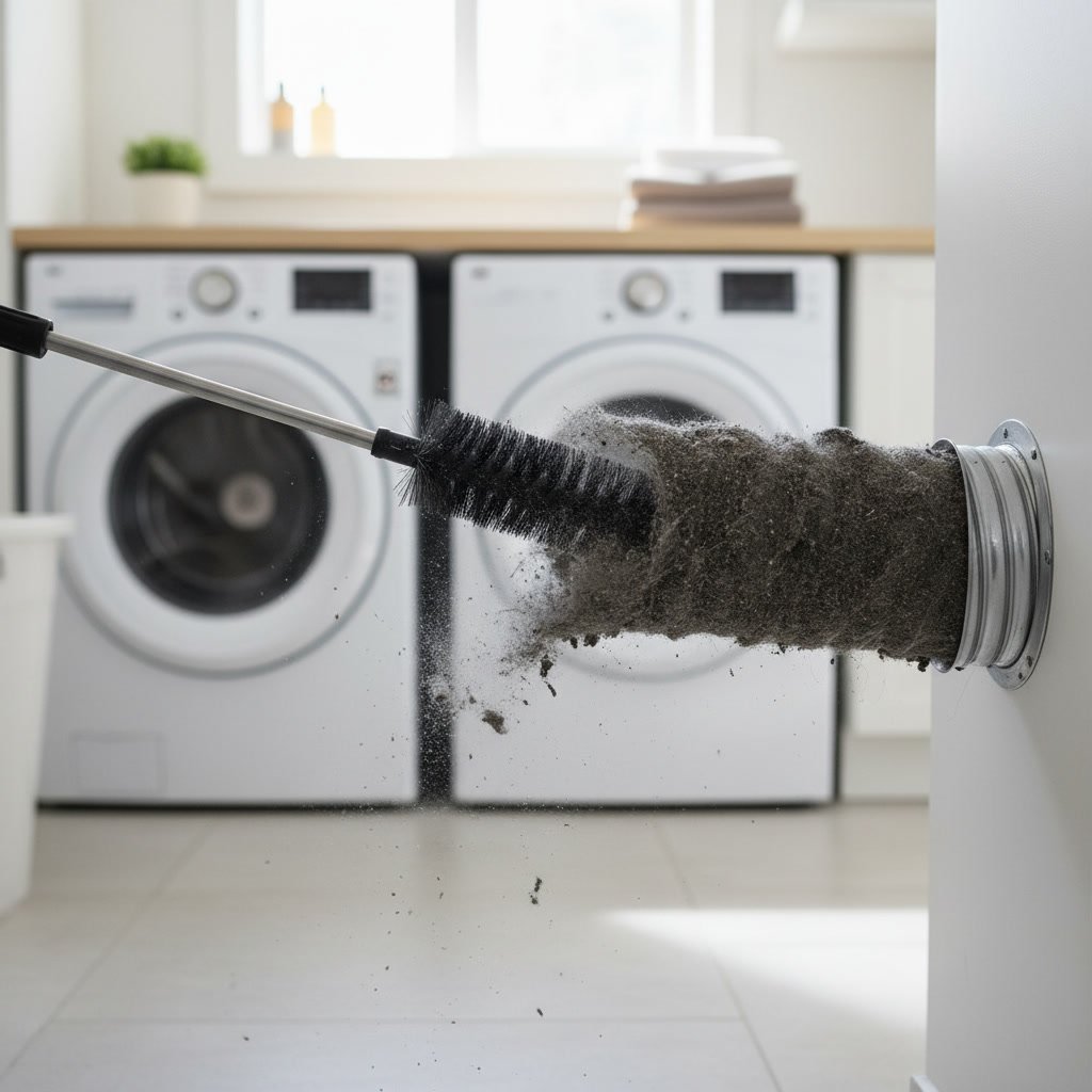 Professional dryer vent cleaning service improving appliance efficiency and reducing energy costs
