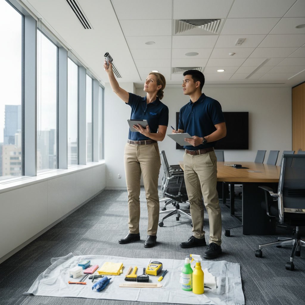 Professional technician performing cleaning consultation in Tracy home