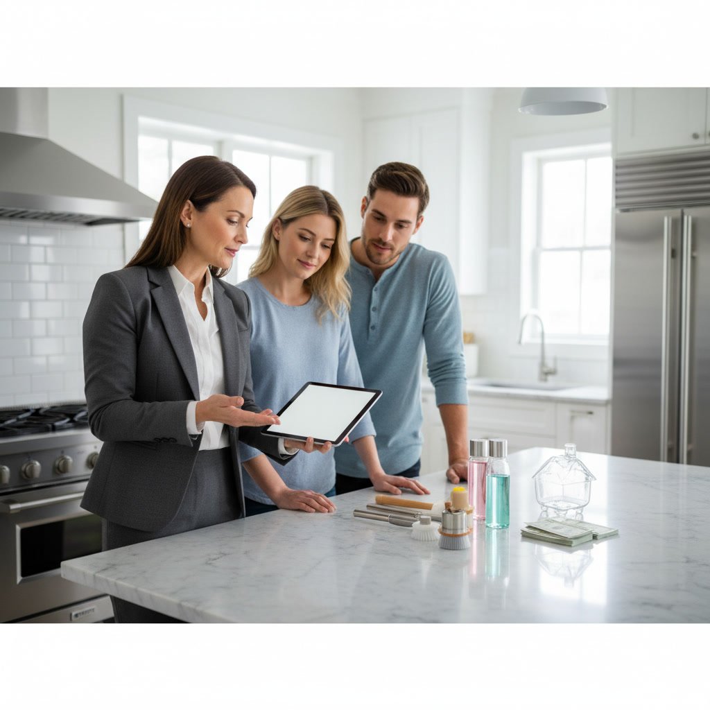 Professional cleaning technician conducting thorough home assessment consultation