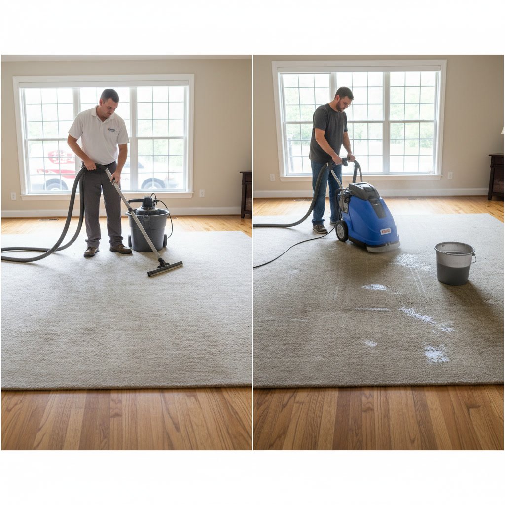 Side by side comparison of professional carpet cleaning results versus rental machine cleaning