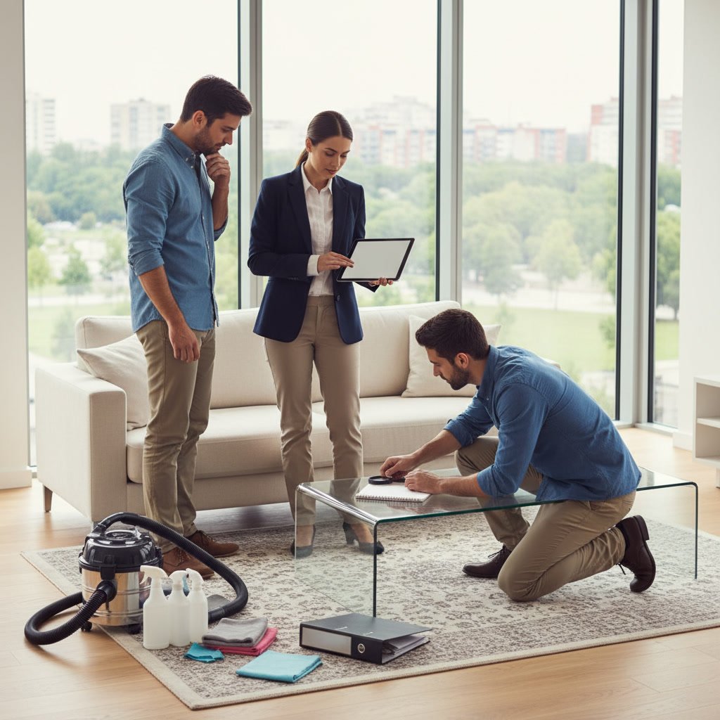 Professional cleaning technician conducting consultation and evaluation in home