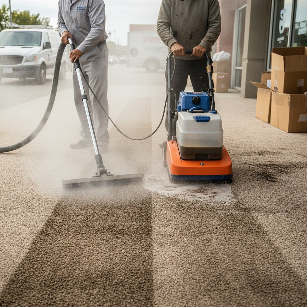 Professional carpet cleaning technician using truck-mounted equipment versus DIY rental machine comparison